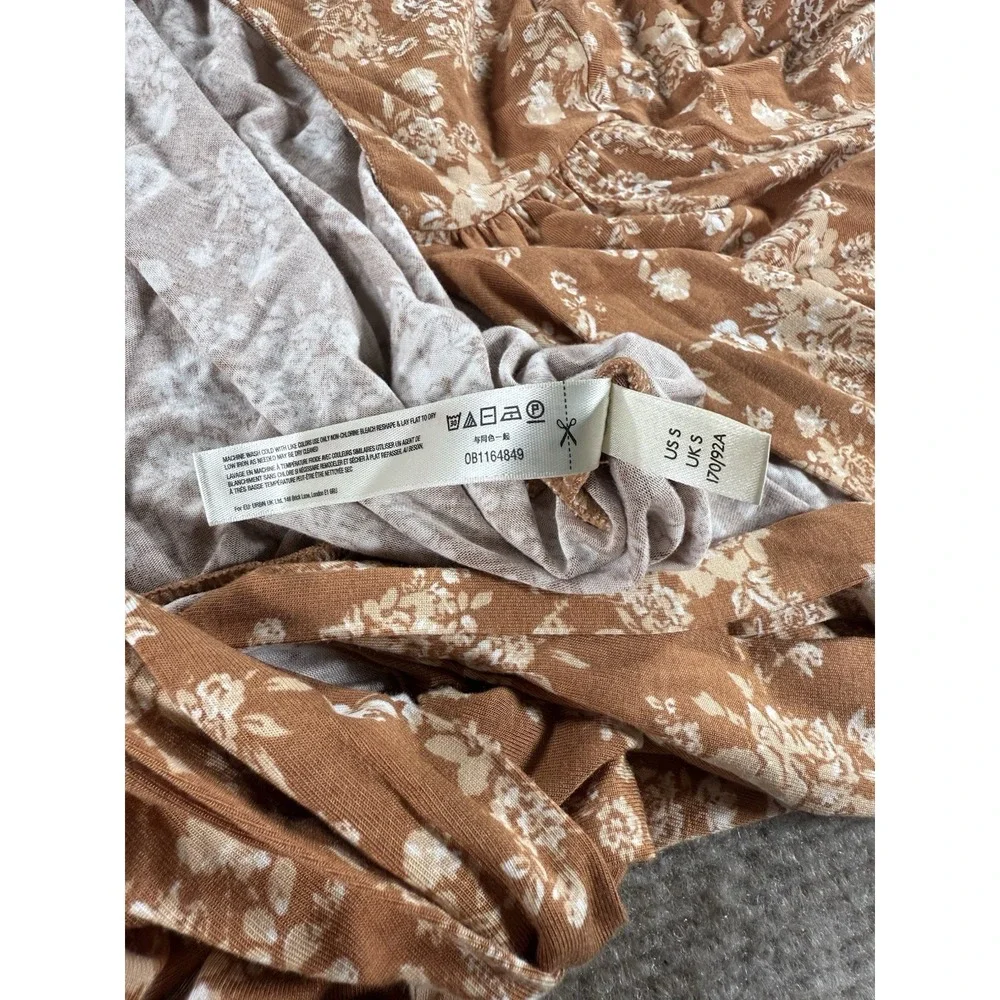 Free People Floral Surplice Wrap Long Sleeve Brown Bodysuit Top‎ Women S